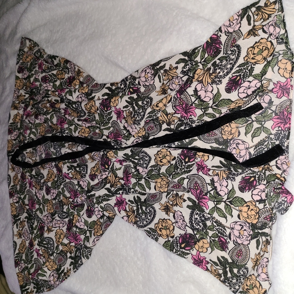 Multi Color Floral Short Sleeve Cardigan One Size